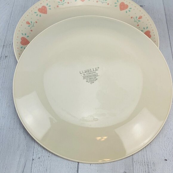 Vintage Corelle FOREVER YOURS Beige Pink Floral Hearts Dinner Plate Set of Four - Picture 8 of 13